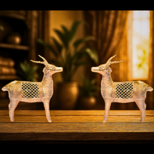Handcrafted Dhokra Brass Deer Figurine | Tribal Lattice Art | 7 x 6 Inch Decorative Sculpture