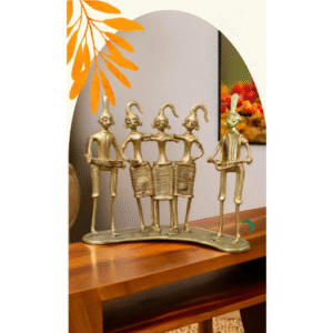 Dhokra Tribal Musician Brass Showpiece – Handcrafted Set of 5 Folk Musicians | Ethnic Indian Table Decor | Lost-Wax Brass Art