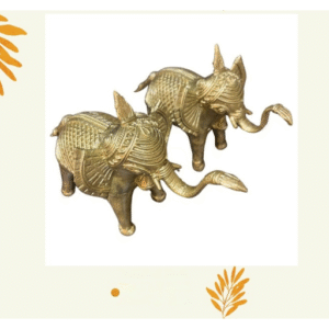 Royal Brass Elephant Duo – The Legacy of Dhokra /Handcrafted Brass Elephant Pair – Dhokra Art Decor