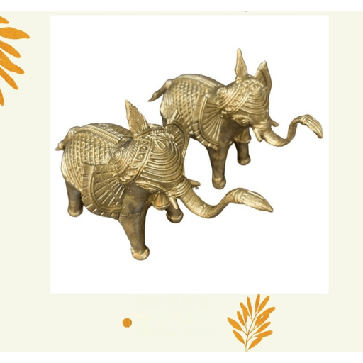 Royal Brass Elephant Duo – The Legacy of Dhokra /Handcrafted Brass Elephant Pair – Dhokra Art Decor