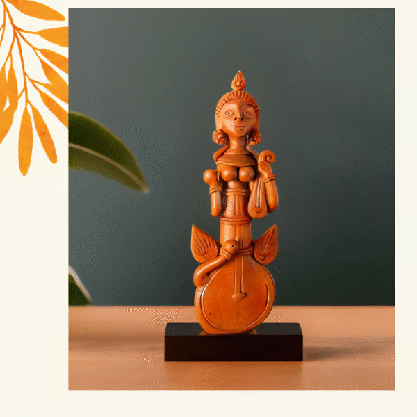 Terracotta Veena Saraswati – Handcrafted Clay Idol