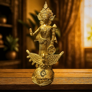 Dhokra Brass Saraswati on Swan – Handcrafted Tribal Idol (9 x 6.3 inches)