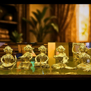 Grihosthole Mohila Brass Figurine Set – 5 Tribal Women Doing Household Work | Handcrafted Dhokra Art