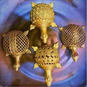 Set of 4 Dhokra Tortoise Figurines – Brass Tribal Art (2 x 3 in each)