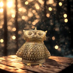 Handcrafted Dhokra Brass Owl – “Pet Fola Pecha” Tribal Art Figurine (5 x 4.5 Inches)