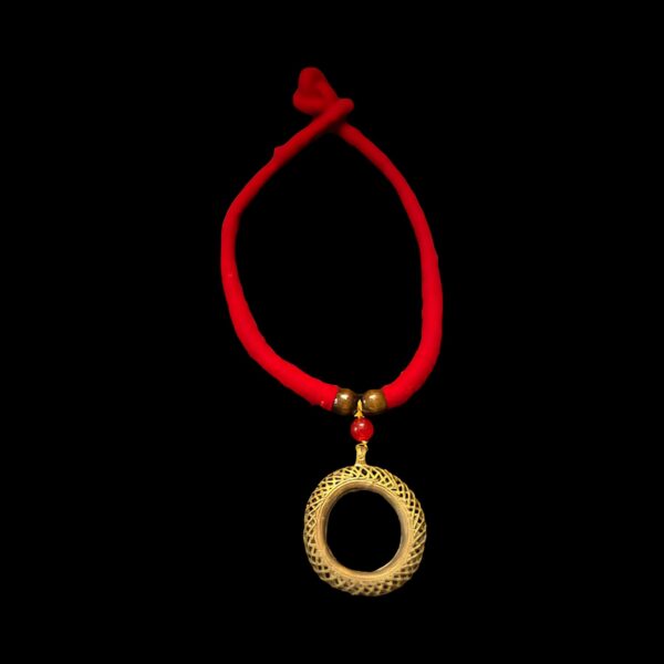 Handcrafted Dhokra Brass Pendant with Red Thread