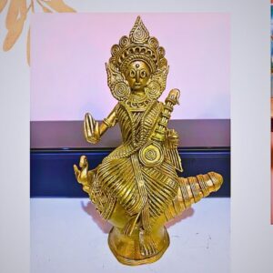 Handcrafted Dhokra Brass Saraswati on Conch Shell – 6 x 4 inches