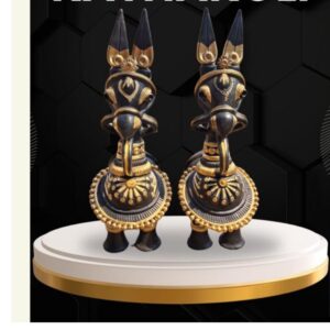 Terracotta Kathakali Horse Pair – Black & Gold Finish